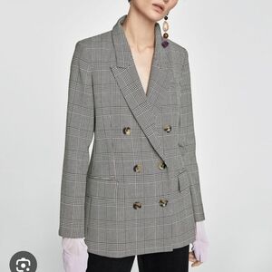 Zara Plaid Double-Breasted Blazer